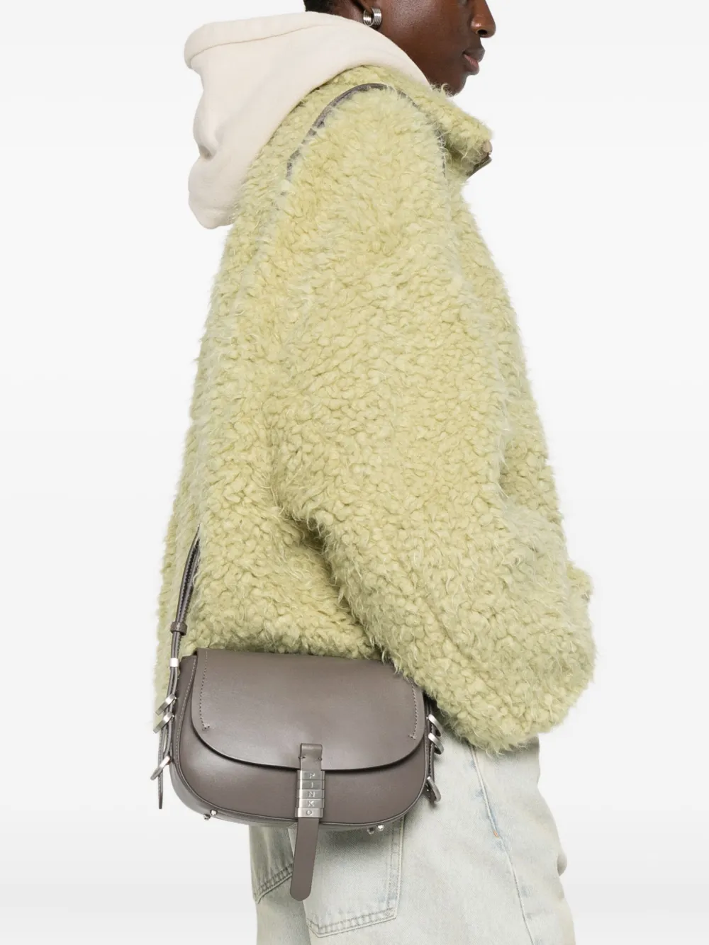 Pinko Leather Cross Body Bag In Brown