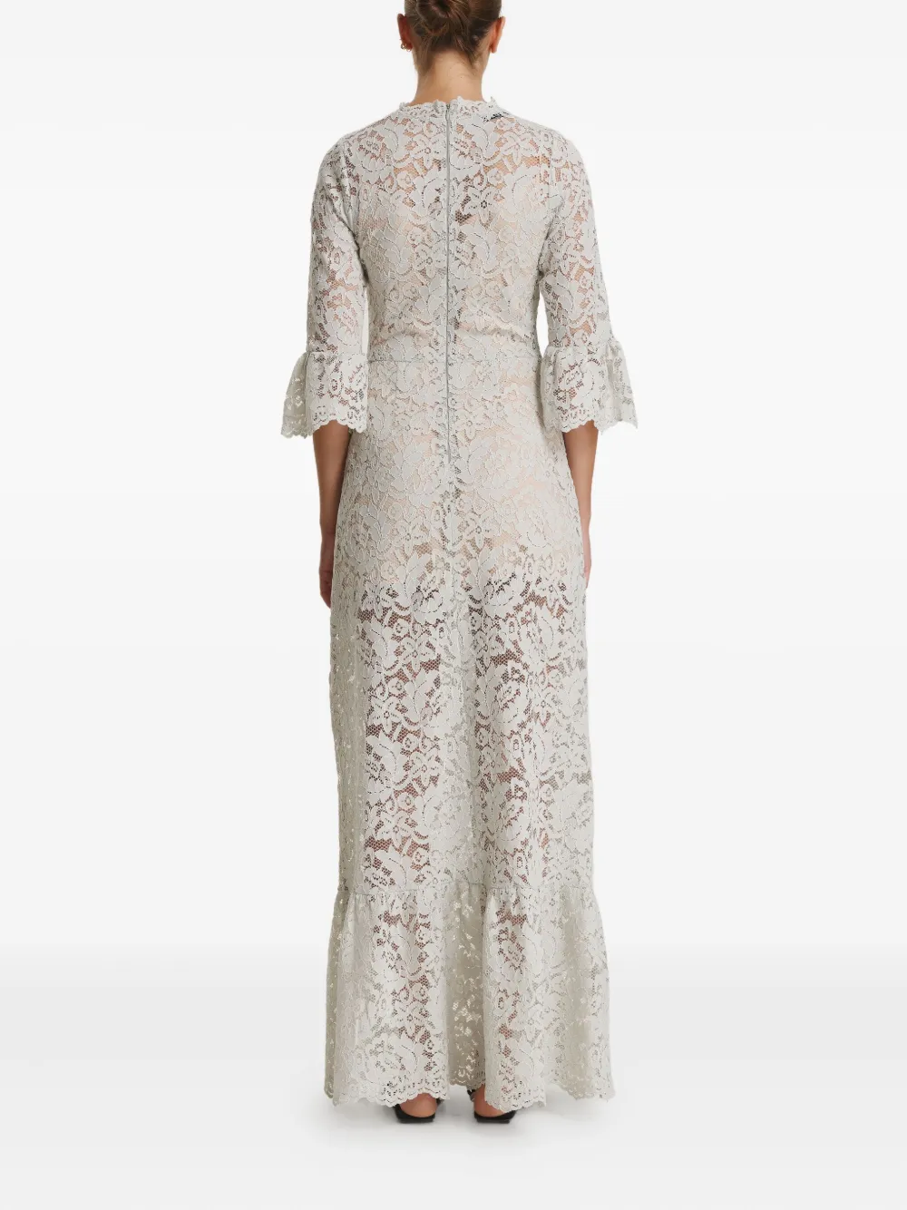 Pnk Flared-sleeve Lace Maxi Dress In Neutral