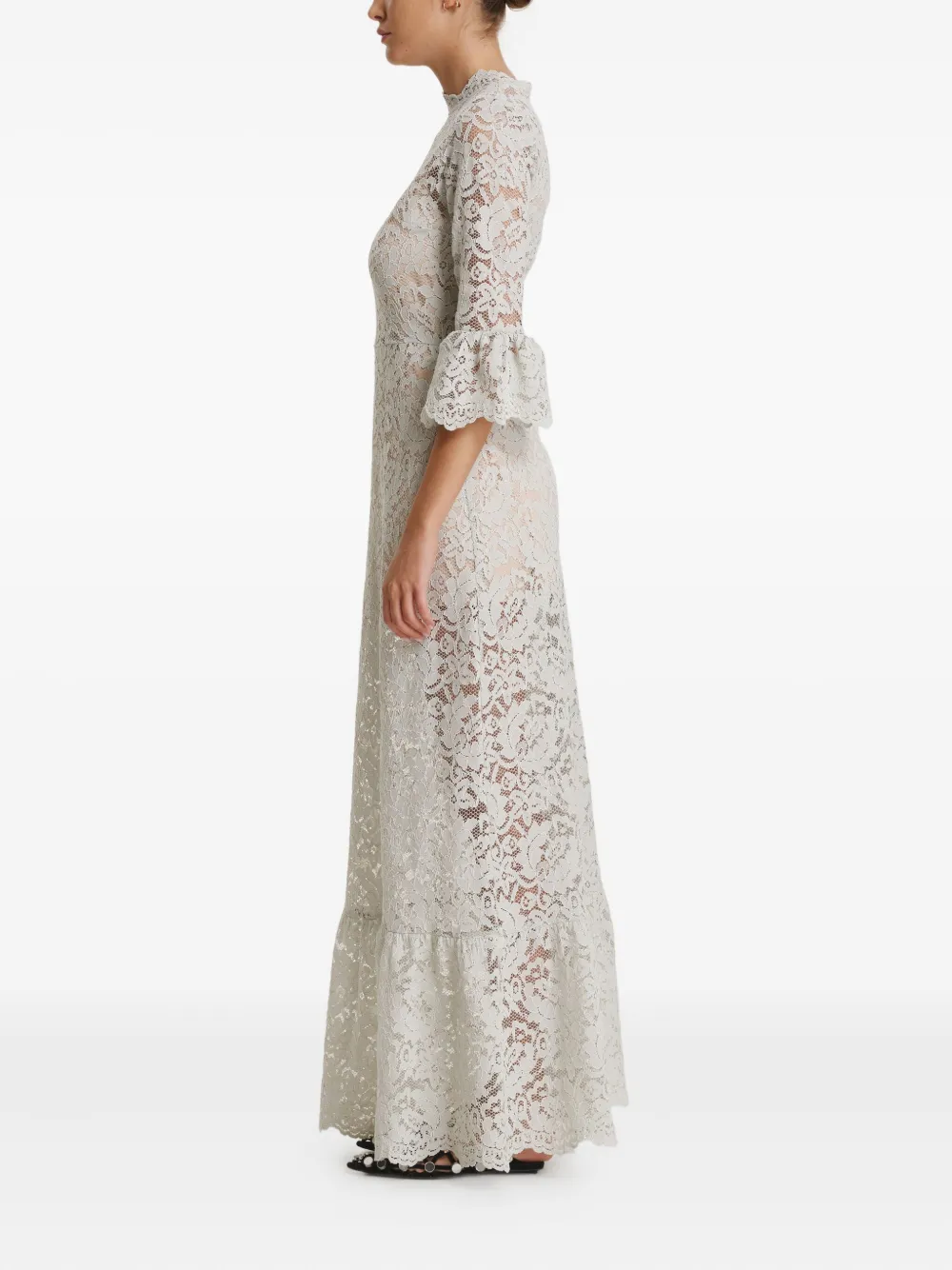 PNK flared-sleeve lace maxi dress - Groen