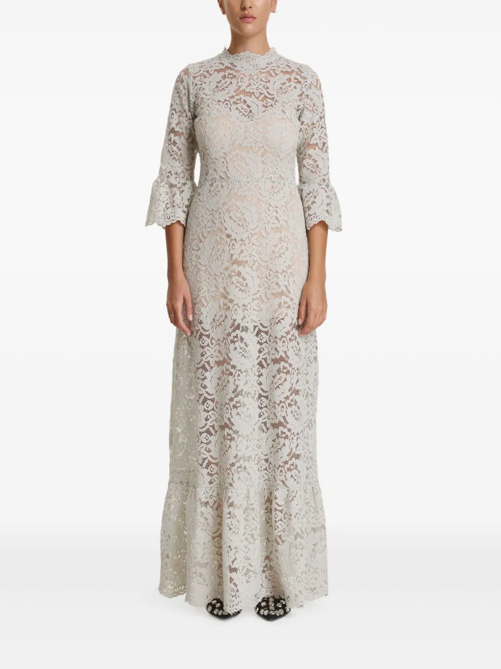 PNK flared-sleeve lace maxi dress - Verde
