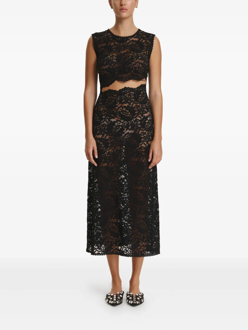 Pnk Lace Midi Dress In Black