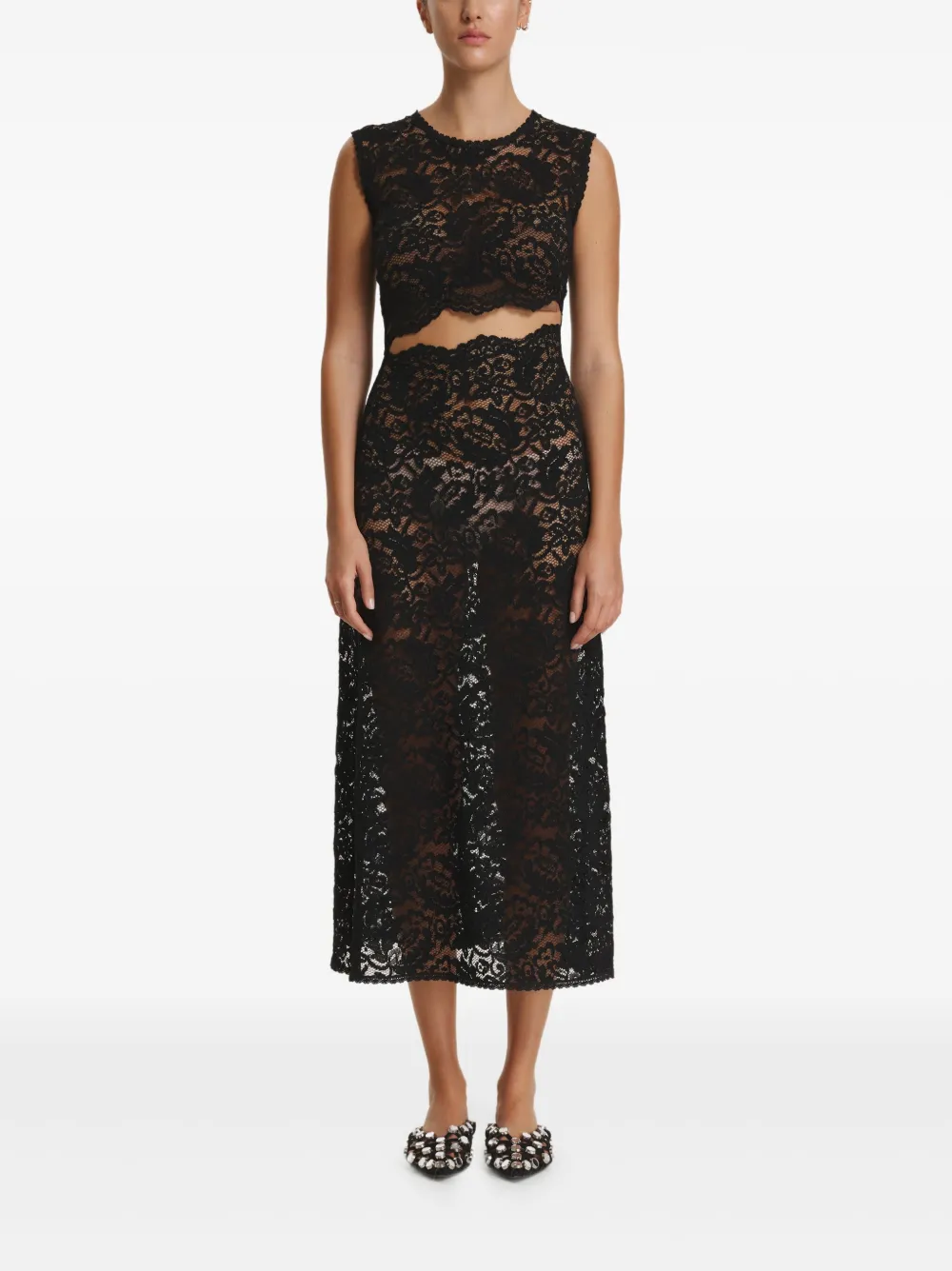 PNK vestido midi con encaje | negro | Image 1