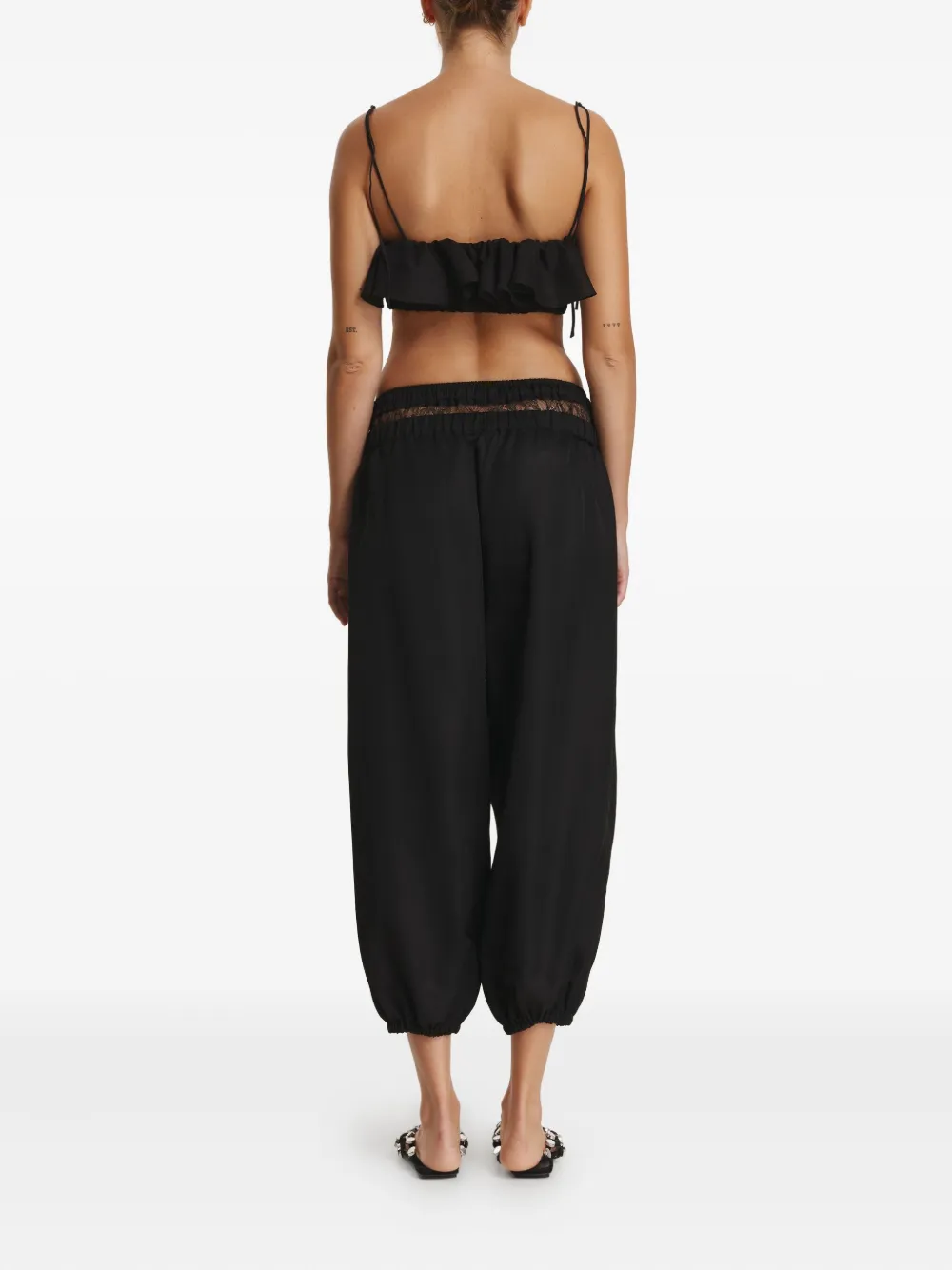 Pnk Lace Drawstring Trousers In Black