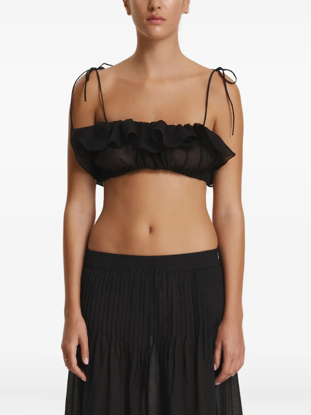 Pnk Ruffled Tie-strap Top In Black