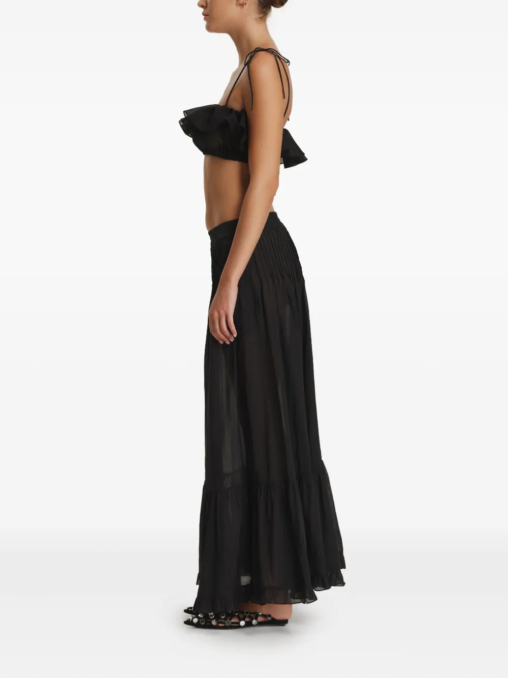 Pnk Ruffled Tie-strap Top In Black