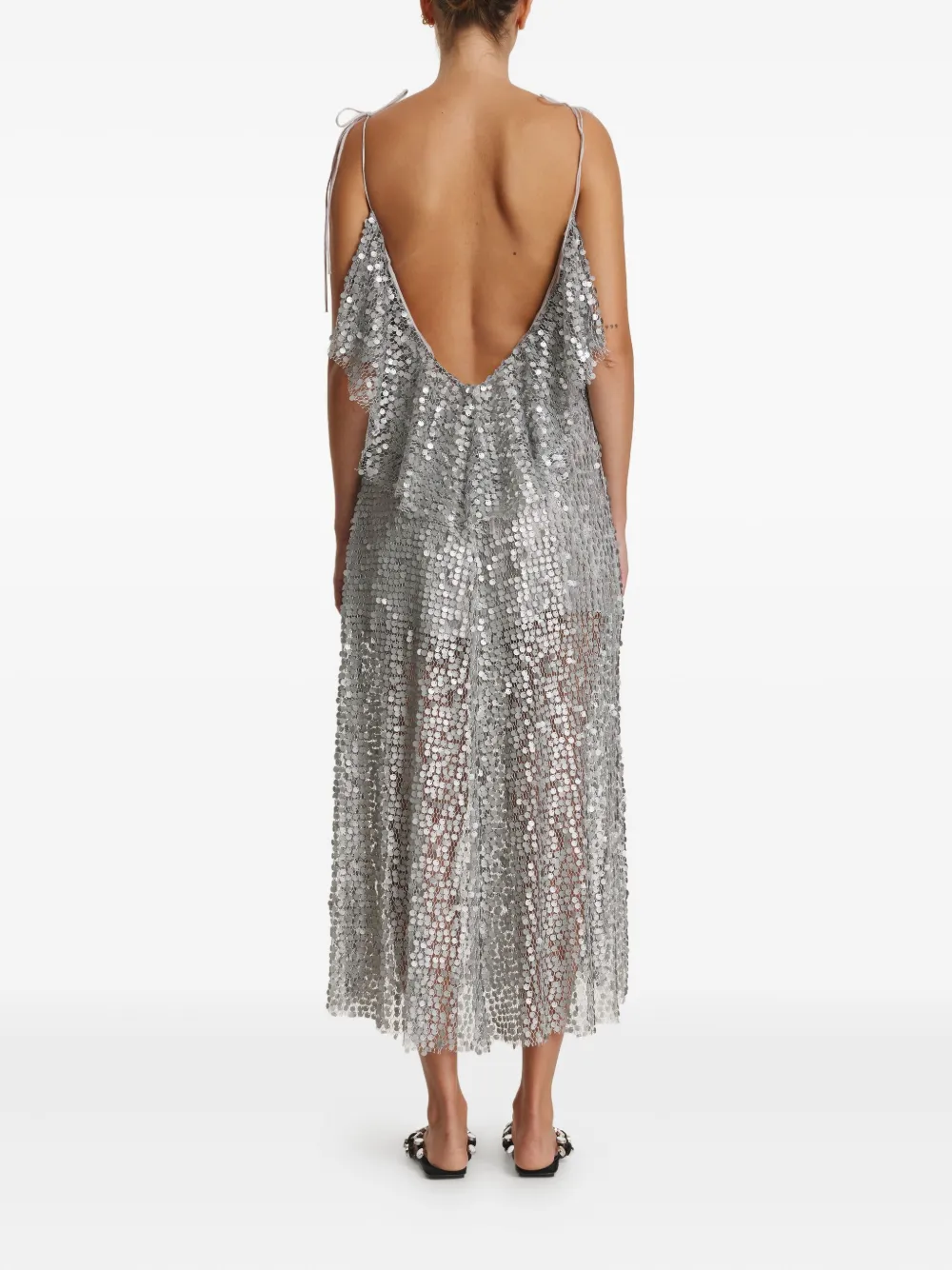 Pnk Sequin Ruffled Midi Dress In Silver