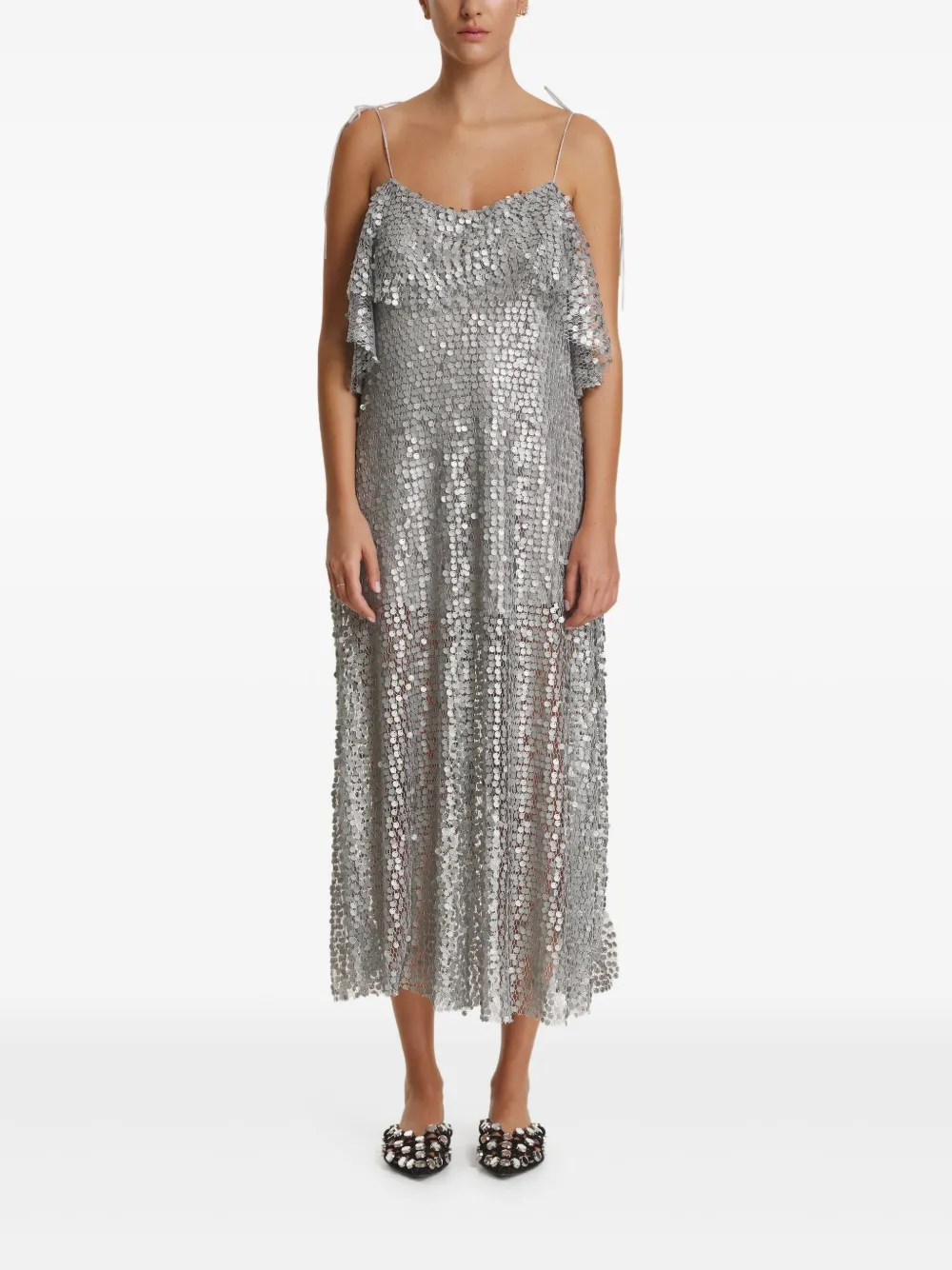 PNK sequin ruffled midi dress | Grey | Image 1