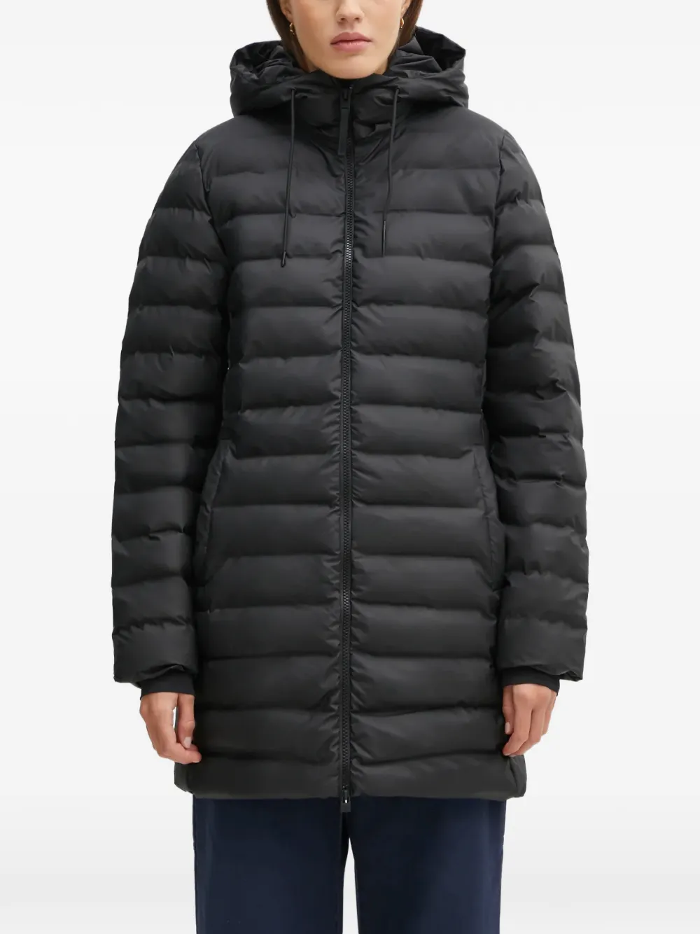 Rains Lohja Curve W3t3 Hooded Puffer Coat In Black