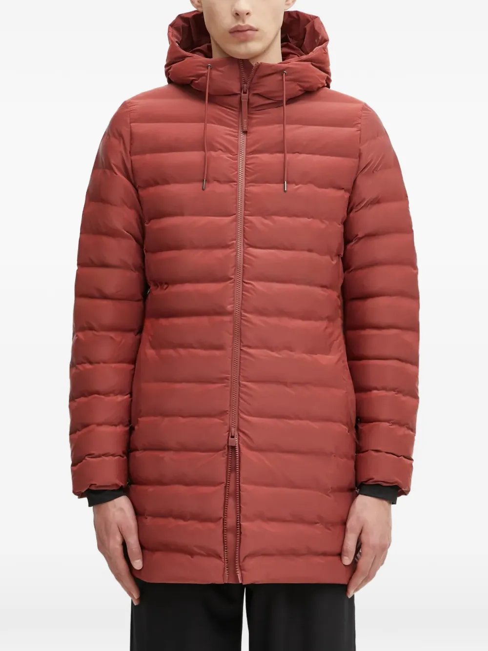 Rains Lohja Curve W3t3 Hooded Padded Coat In Red