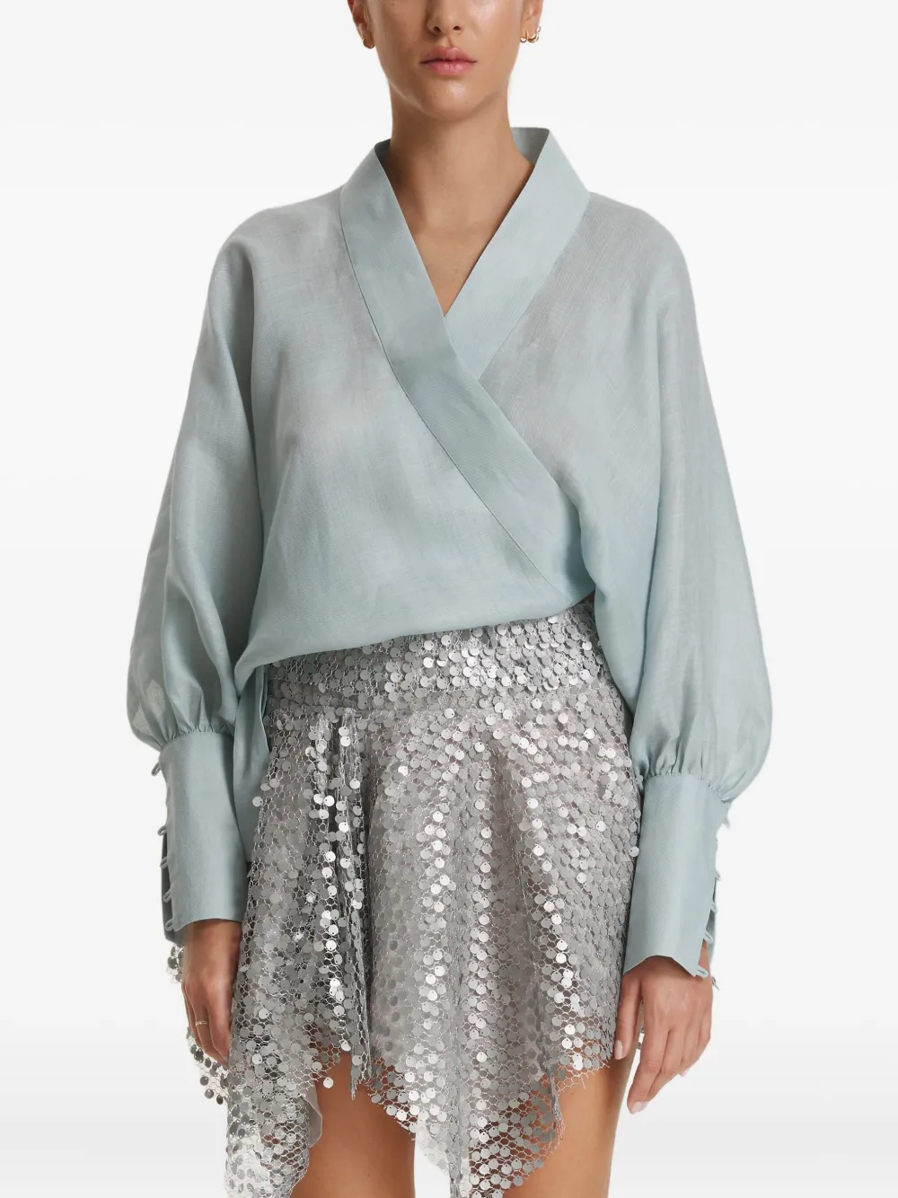 Pnk Wrap Long-sleeve Top In Blue