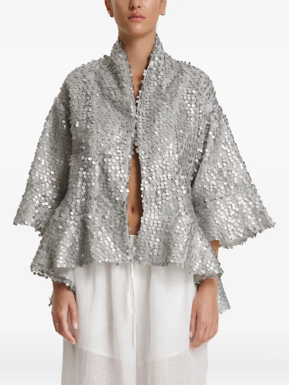 PNK sequin ruffled top | Grey | Image 1