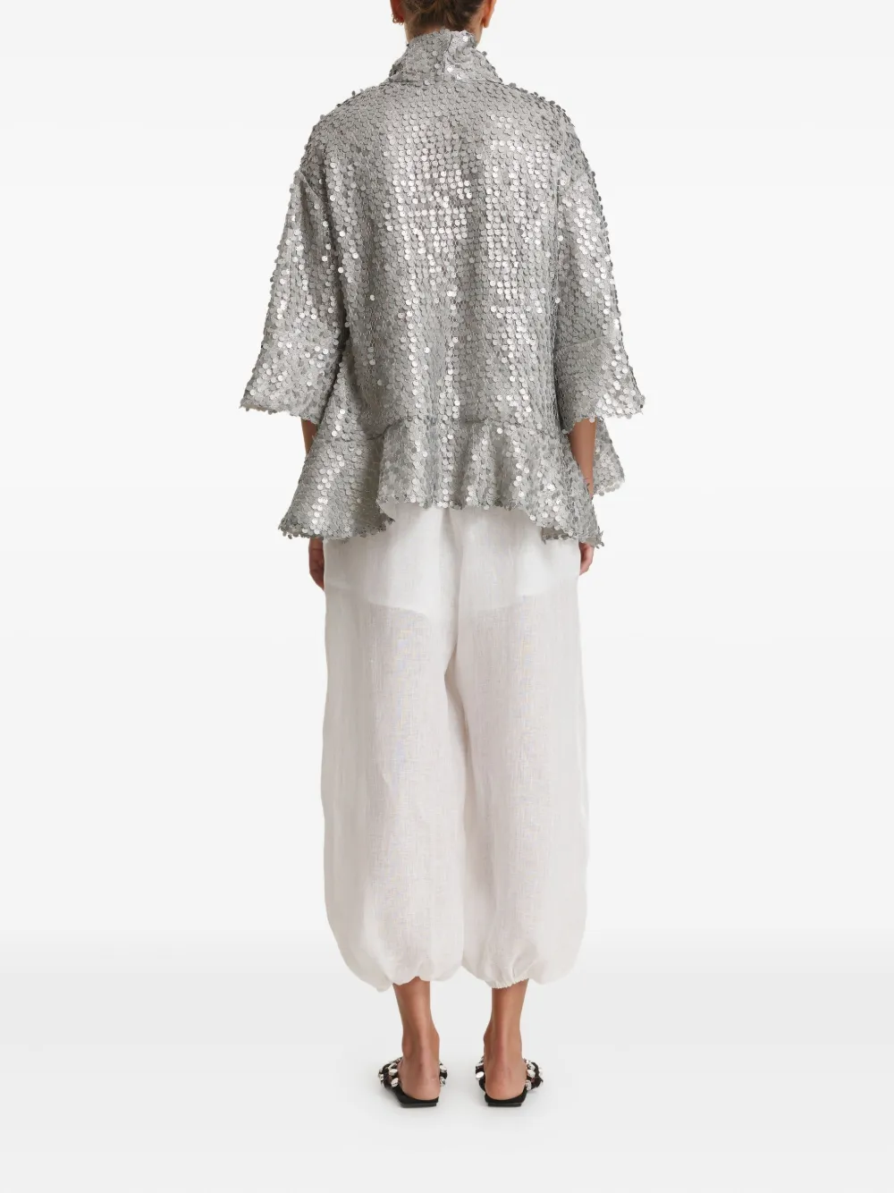 Pnk Sequin Ruffled Top In Silver