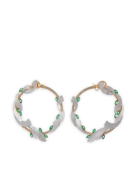 Ananya 18K yellow gold Mogra Coronation emerald hoop earrings