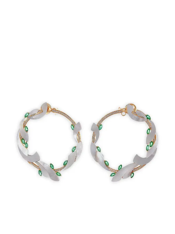 Ananya 18K Yellow Gold Mogra Coronation Emerald Hoop Earrings
