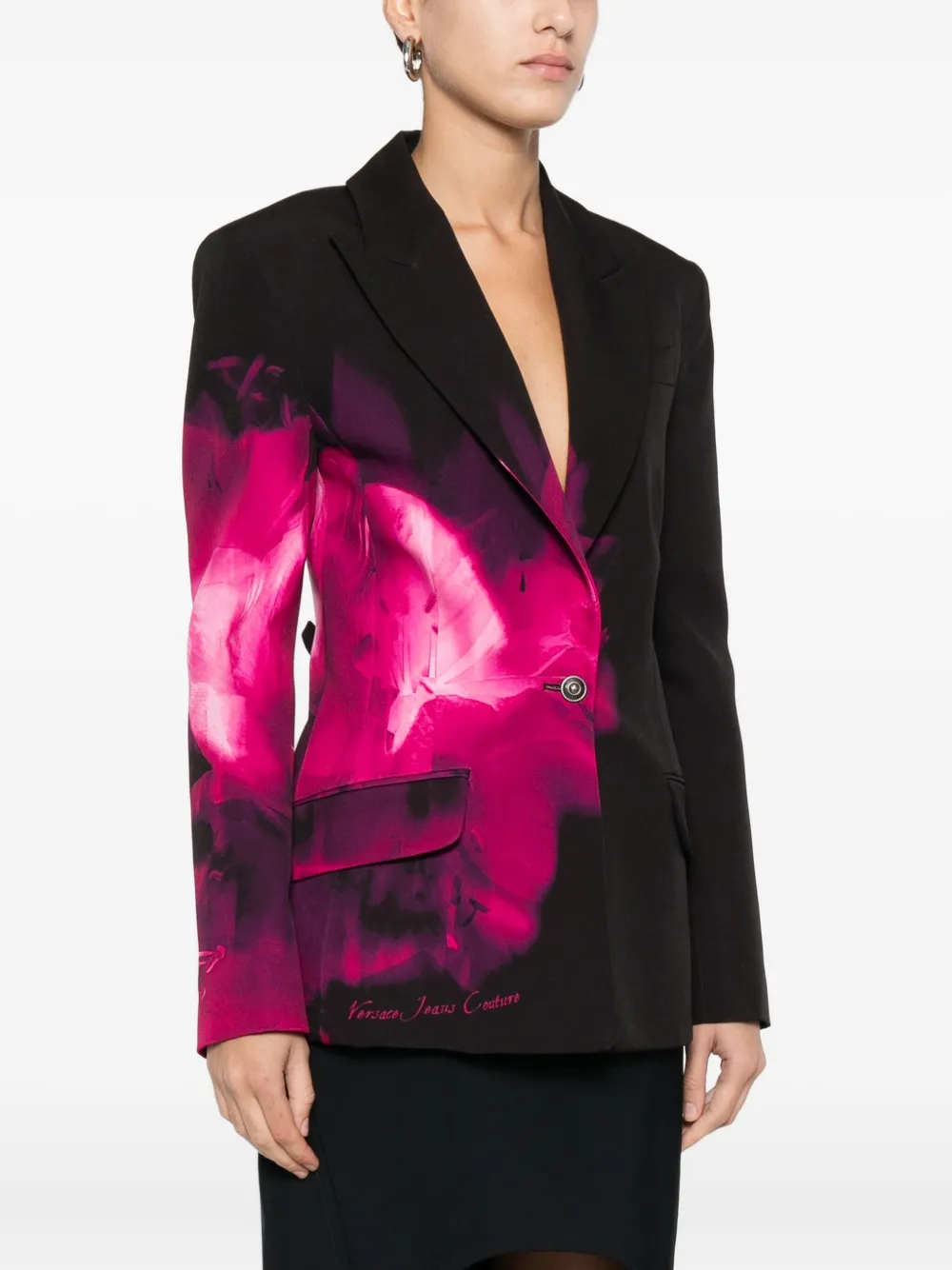 Versace Jeans Couture Floral-print Blazer In Black