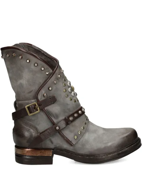 A.S.98 studded buckled leather boot