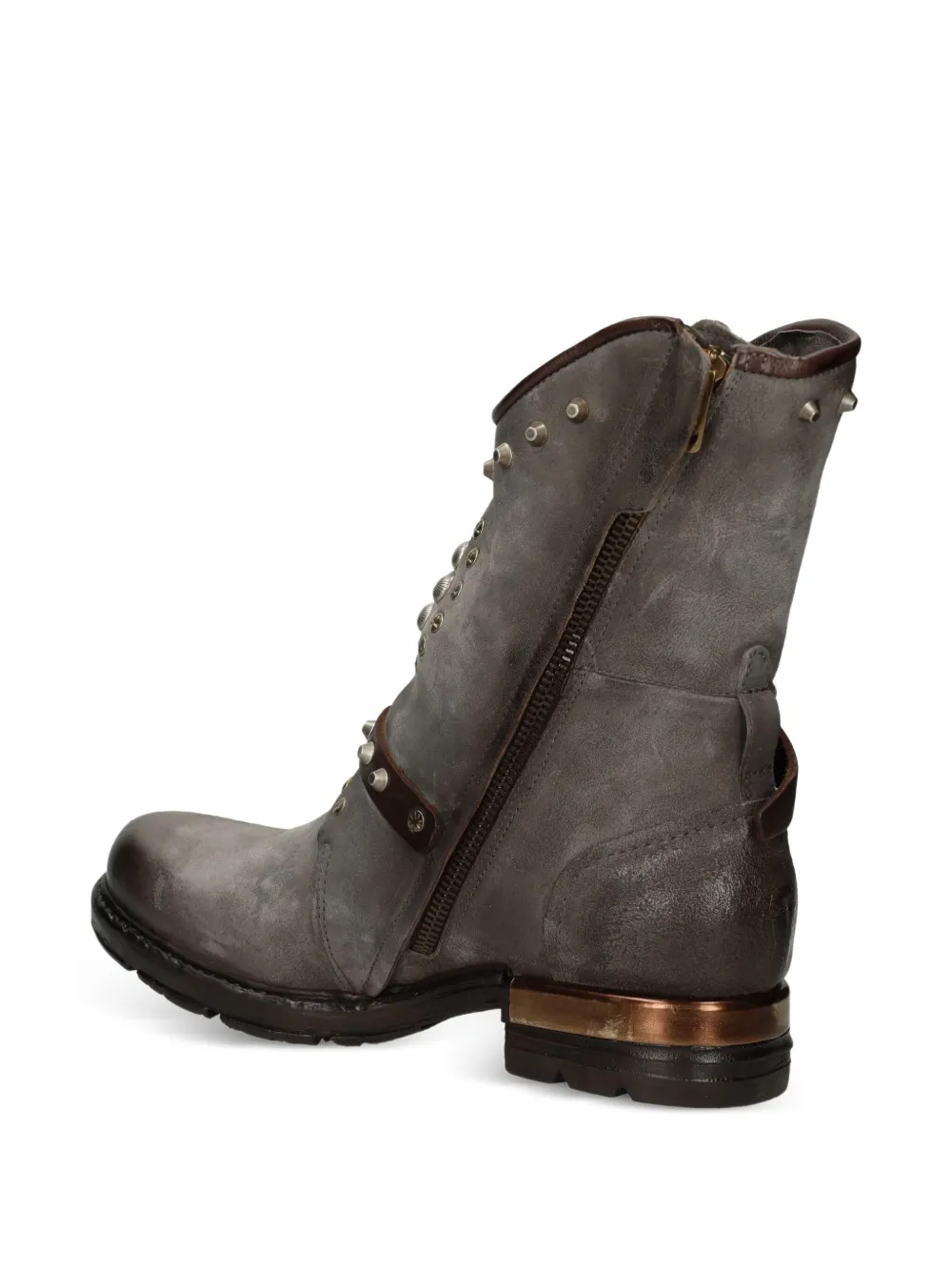 A.S.98 Leren laarzen met studs en gesp Grijs