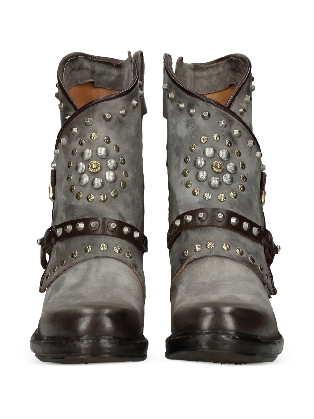 A.S.98 Leren laarzen met studs en gesp Grijs