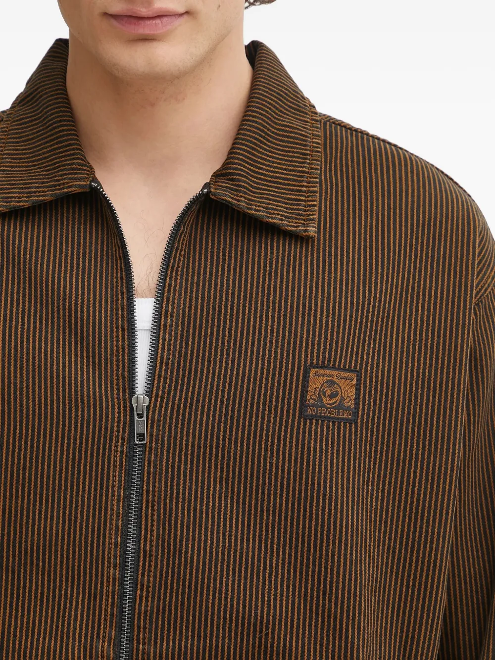 NO PROBLEMO Gestreept jack met rits Bruin
