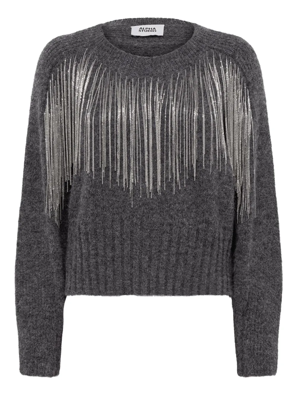 Alpha Studio Chain-embellished Sweater In Gray