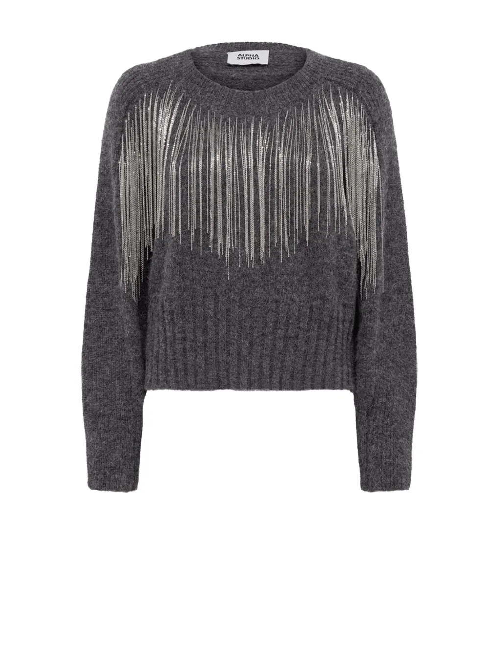 Alpha Studio Chain-embellished Sweater In Gray