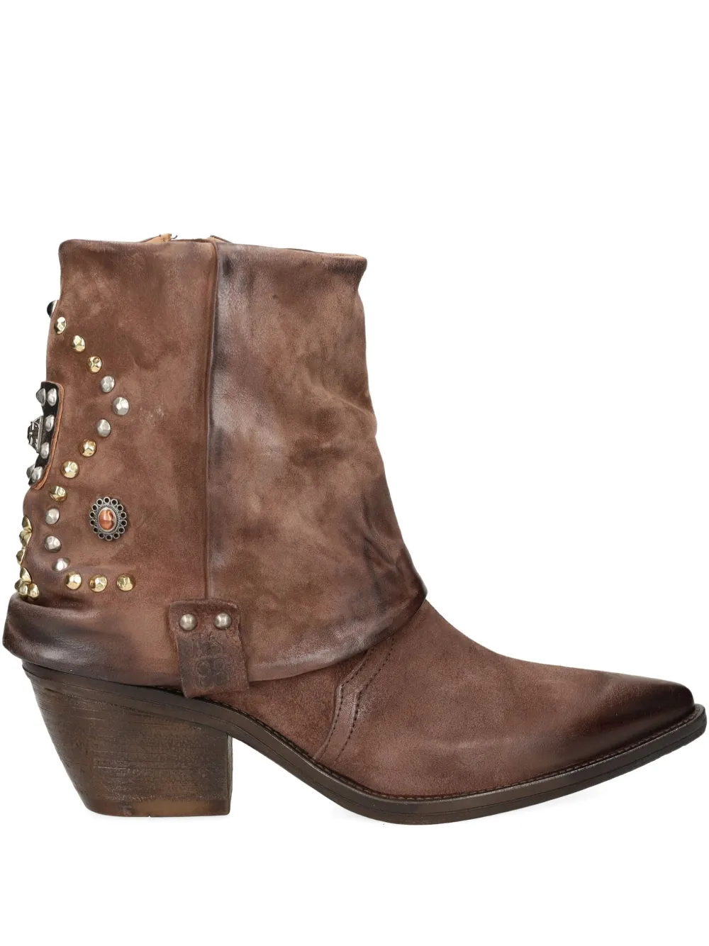 As98 Studded Leather Boot In Brown