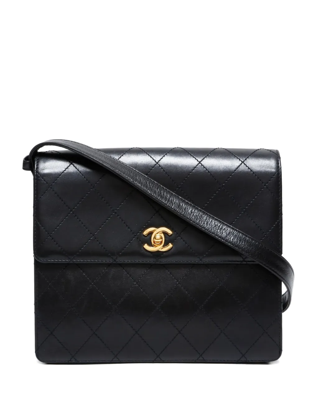 Pre-owned Chanel 1997-1999 Wilde Stitch Square Shoulder Bag In Black