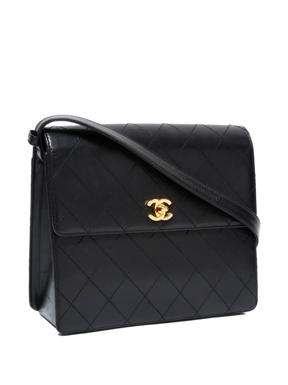 Pre-owned Chanel 1997-1999 Wilde Stitch Square Shoulder Bag In Black