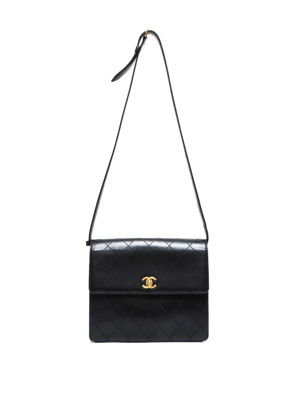 Pre-owned Chanel 1997-1999 Wilde Stitch Square Shoulder Bag In Black