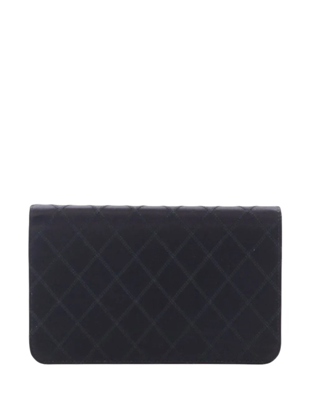 Pre-owned Chanel 2011 Bicolor Satin Diamond Stitch Wallet On Chain Crossbody Bag In Black