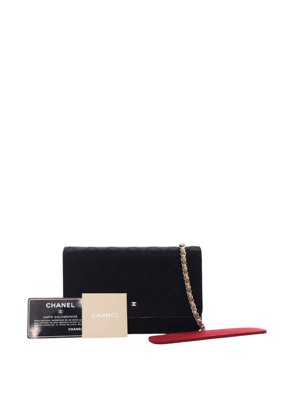 Pre-owned Chanel 2011 Bicolor Satin Diamond Stitch Wallet On Chain Crossbody Bag In Black