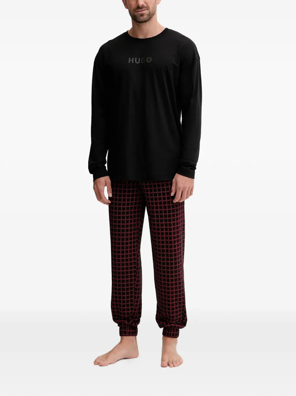 HUGO long sleeve plaid pajamas | Black | Image 1
