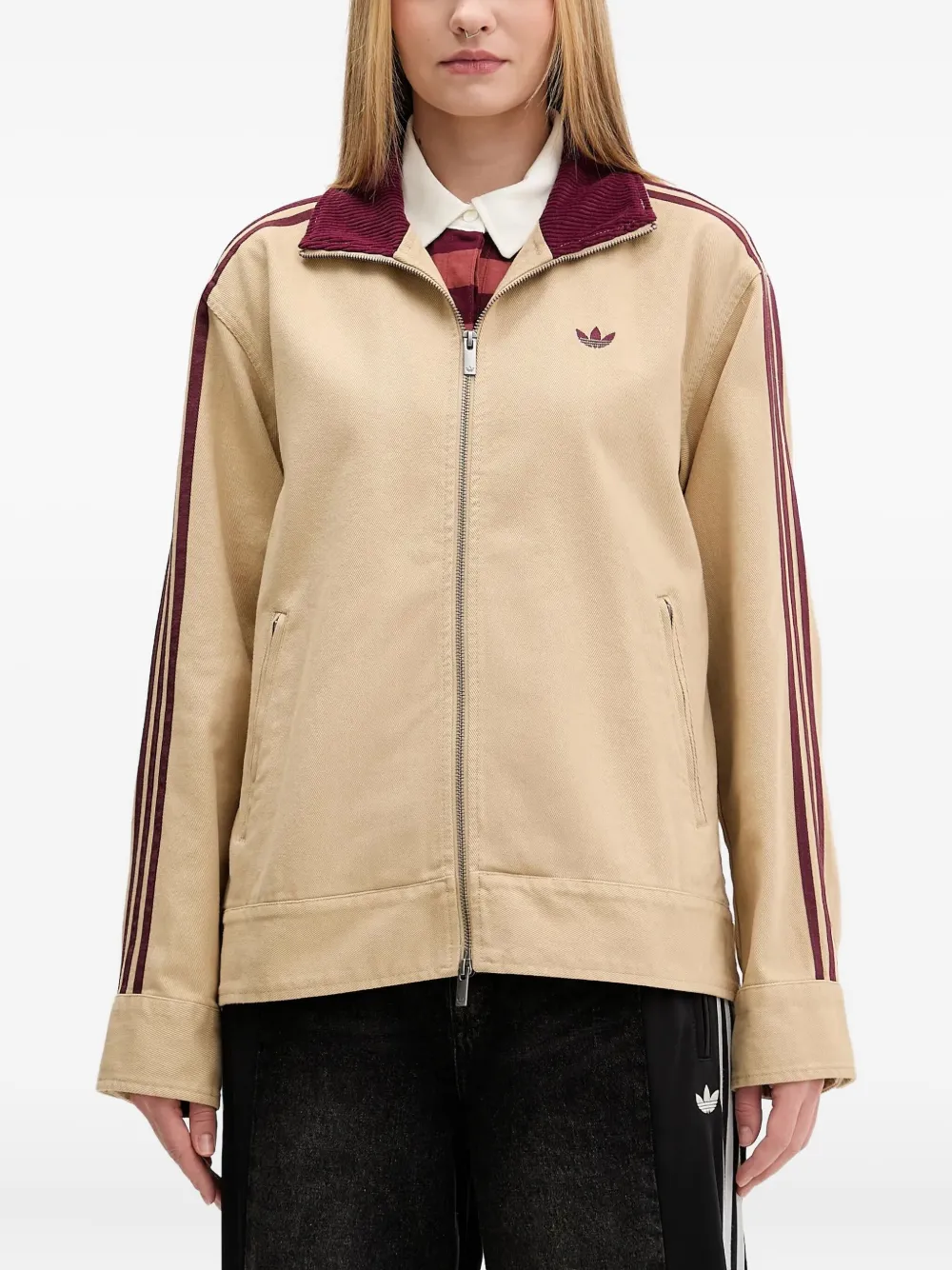 adidas logo-embroidery zip-fastening jacket - Toni neutri