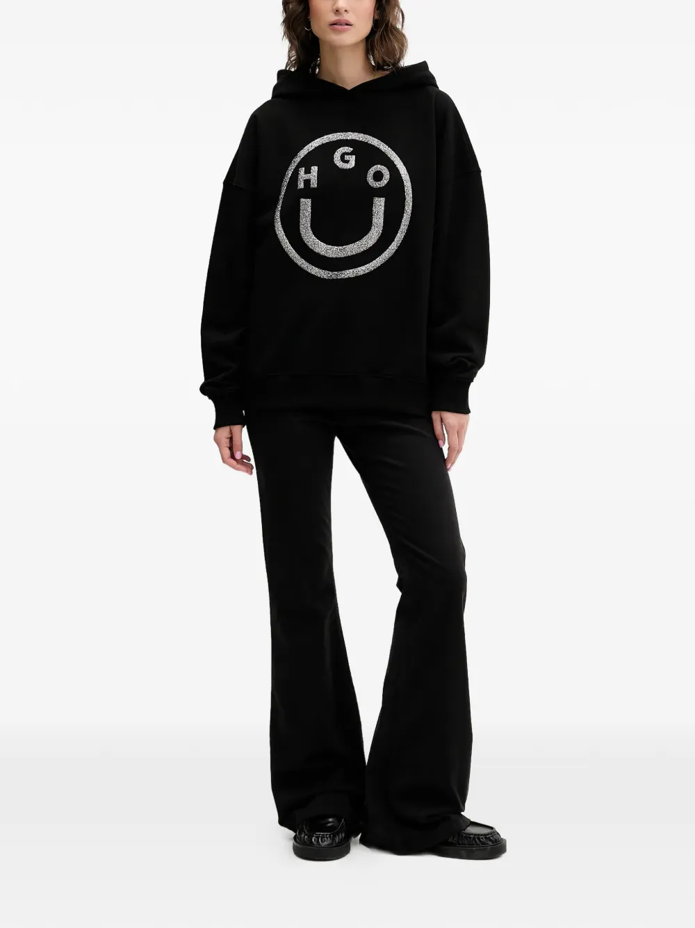 HUGO terry cotton hoodie - Zwart