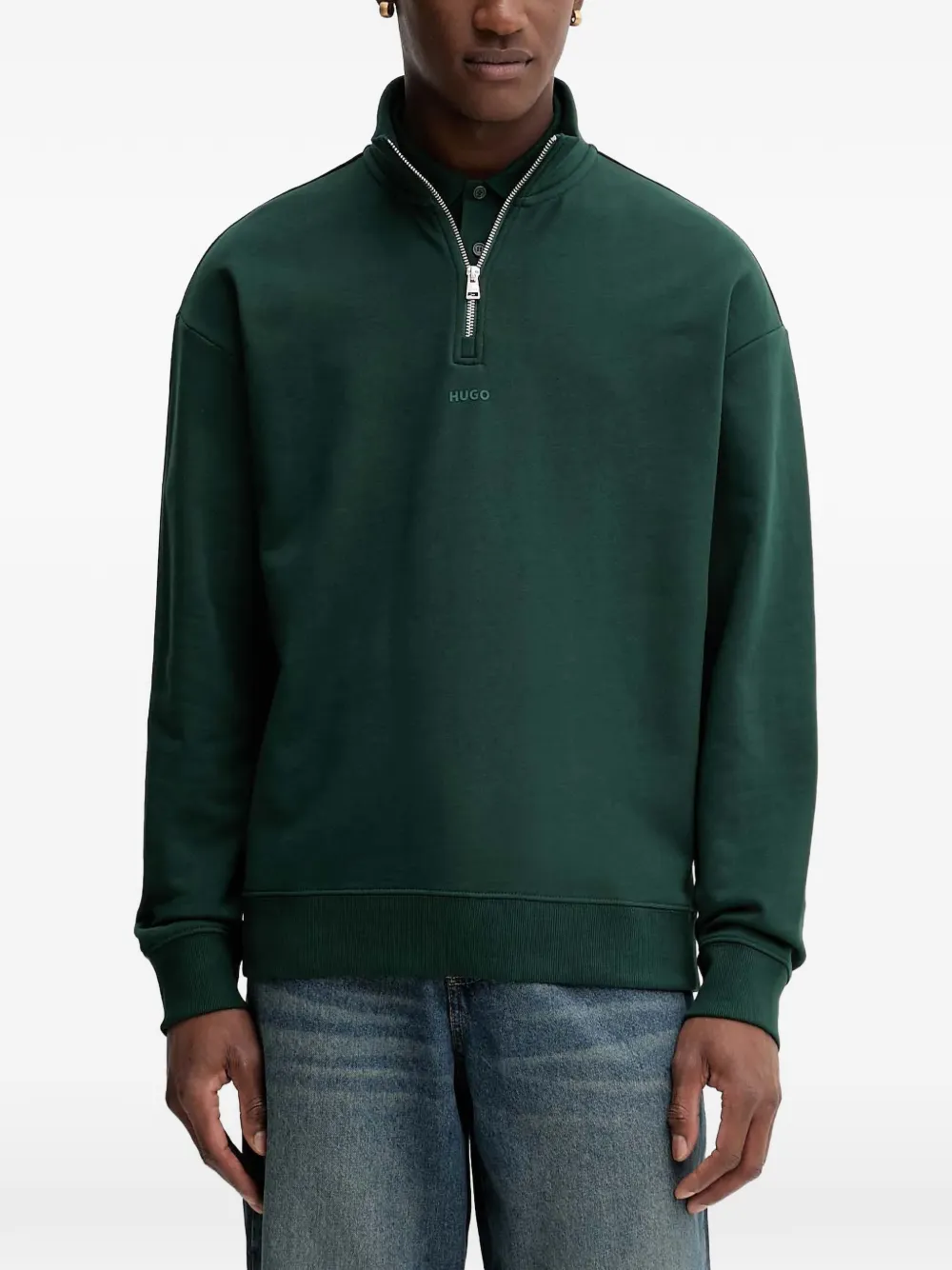 HUGO zip-up mock-neck sweatshirt | Green | Image 1
