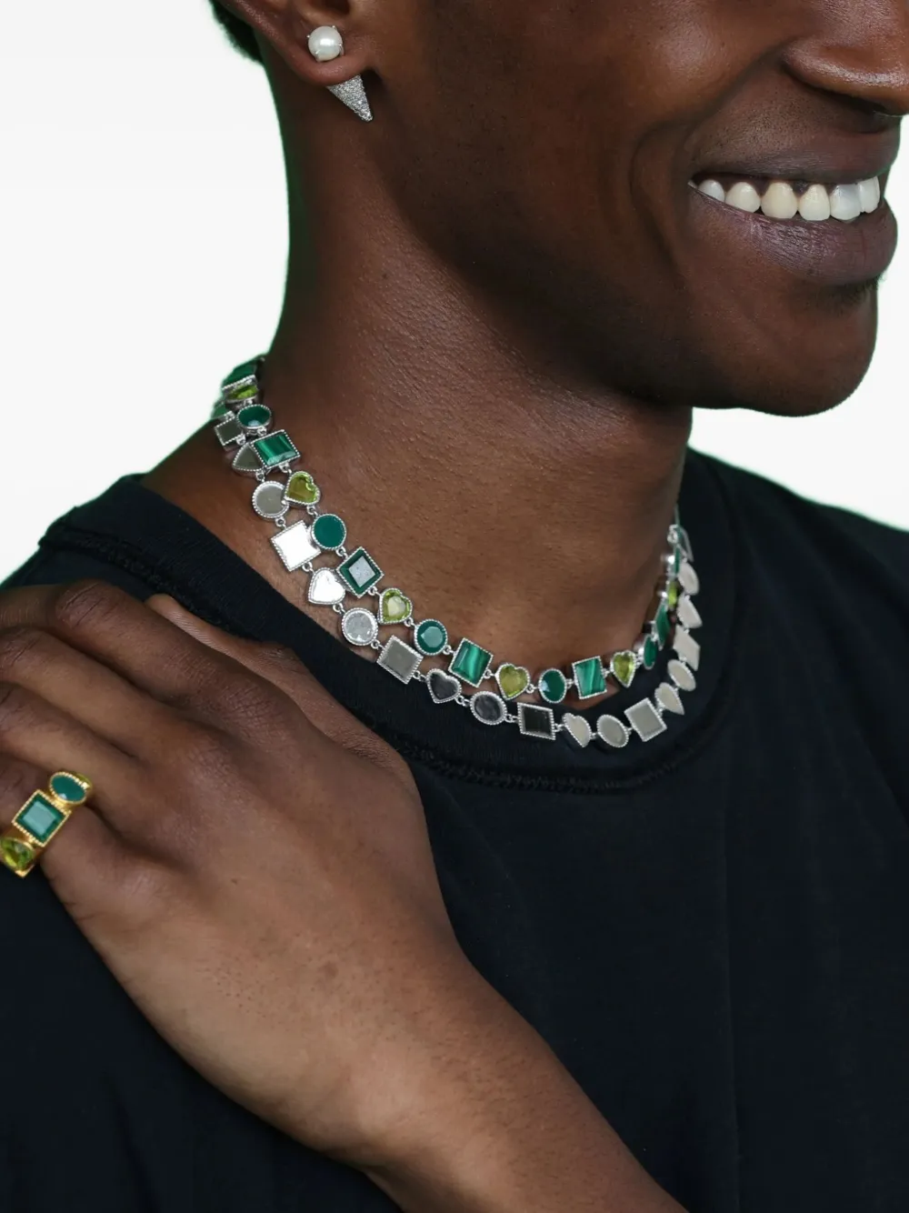 VEERT geometric charm necklace - Groen