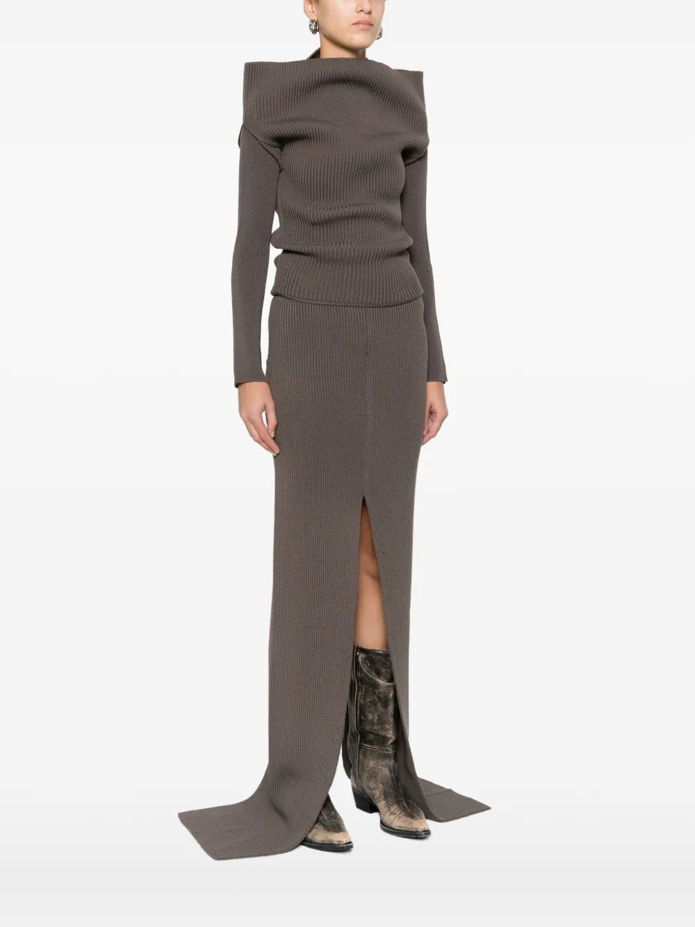 Rick Owens Off-the-shoulder Knitwear Front Slit In Gray