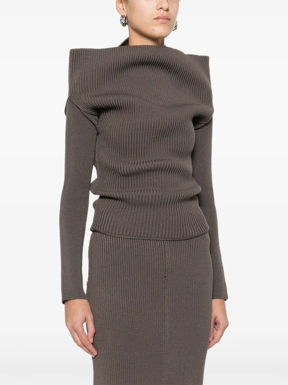 Rick Owens Geribbelde off-shoulder trui Bruin
