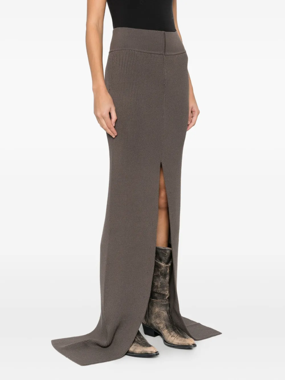 Rick Owens Ribbed Slit Skirt In Brown