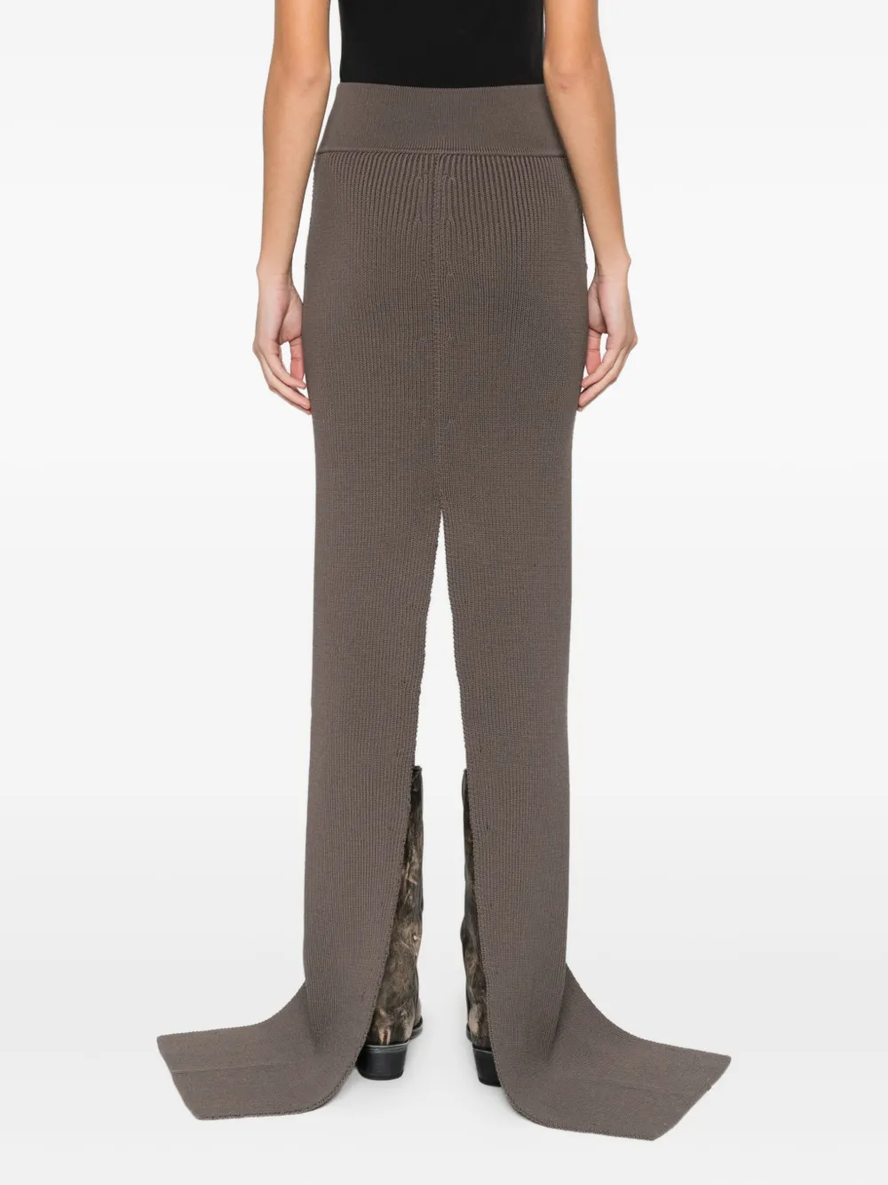 Rick Owens Ribbed Slit Skirt In Brown