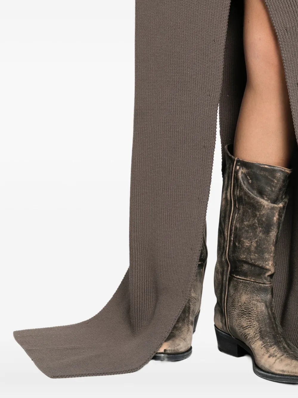 Rick Owens Ribbed Slit Skirt In Brown