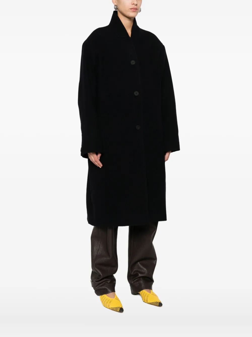 Studio Nicholson Wool Coat Featuring High Collar And Long Sleeves In Black