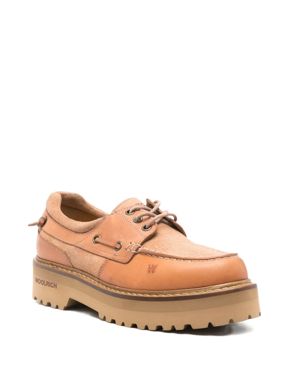 Woolrich Round Toe Leather Lace-up Boat Loafers In Brown
