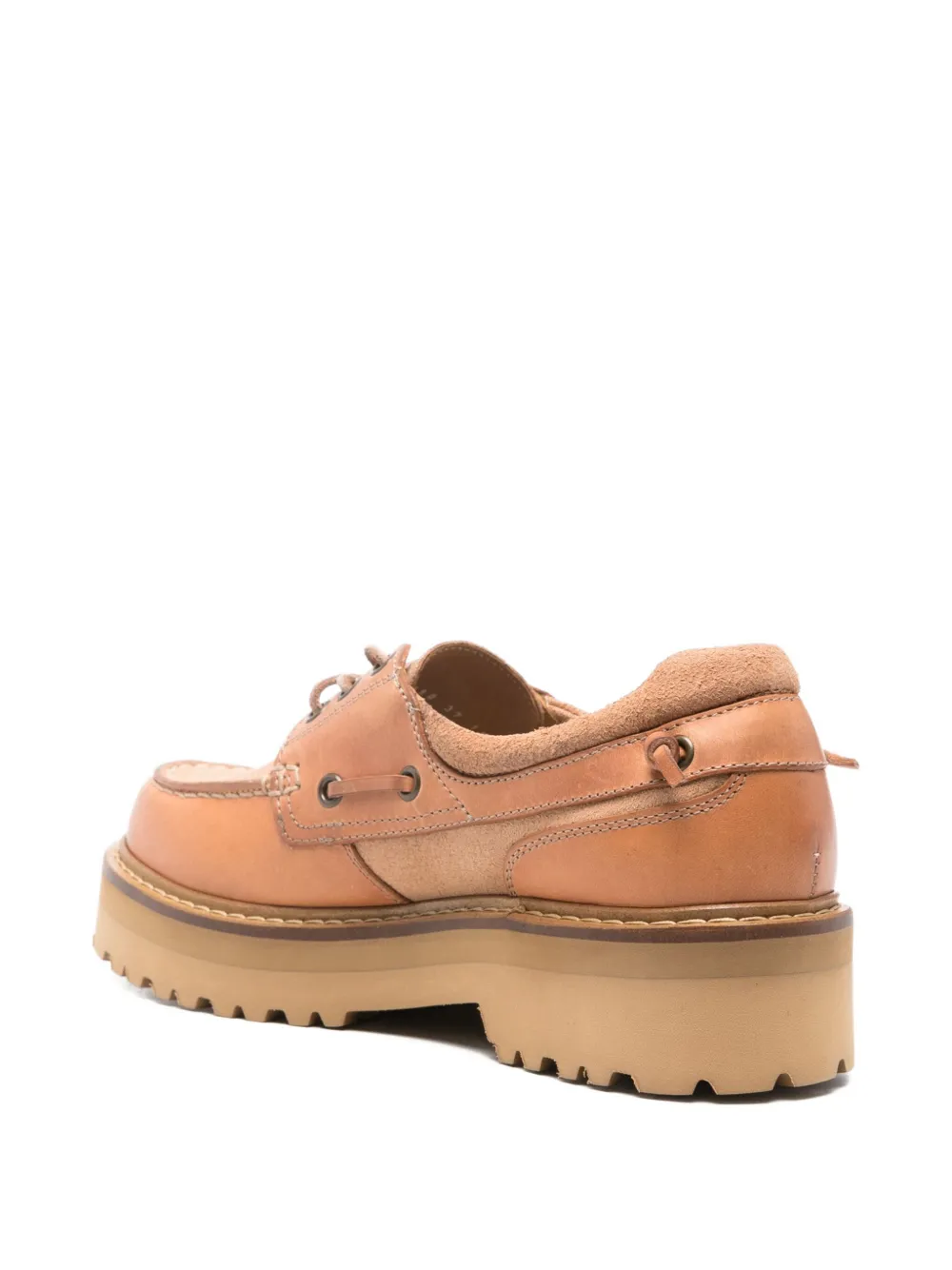Woolrich Round Toe Leather Lace-up Boat Loafers In Brown