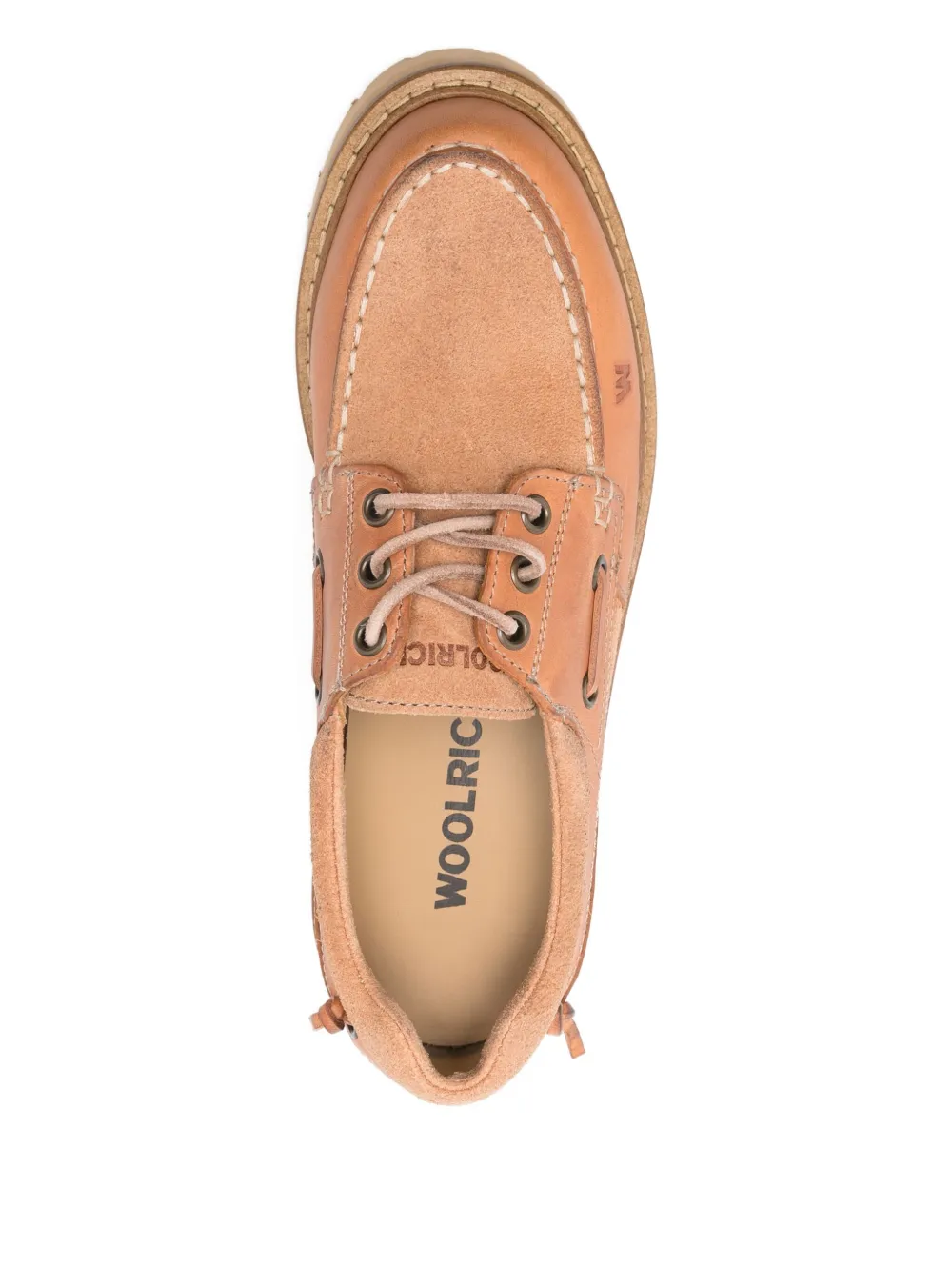 Woolrich Round Toe Leather Lace-up Boat Loafers In Brown