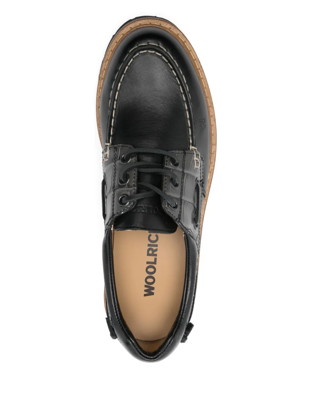 Woolrich Leather Boat Loafers Lug Sole In Black