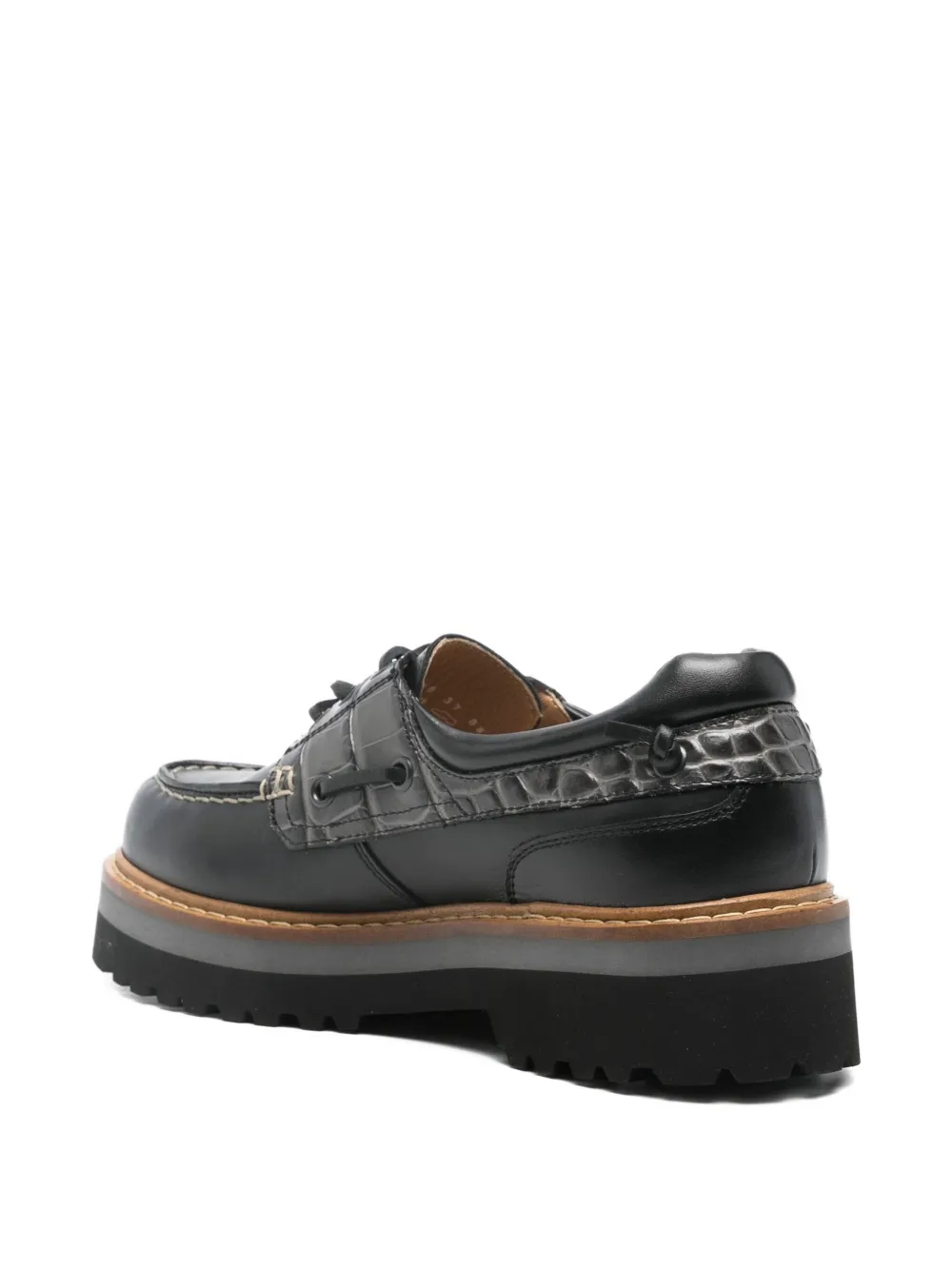 Woolrich Leather Boat Loafers Lug Sole In Black