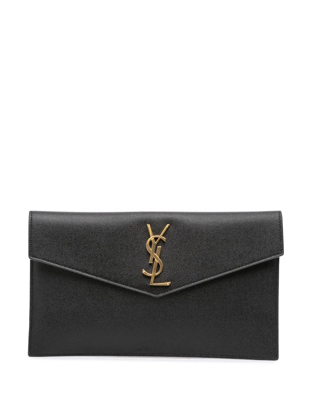 Pre-owned Saint Laurent 2021 Grain De Poudre Uptown Pouch Clutch Bag In Black