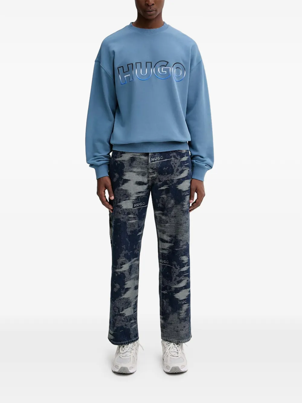 HUGO logo-embroidered crew-neck sweatshirt - Blauw