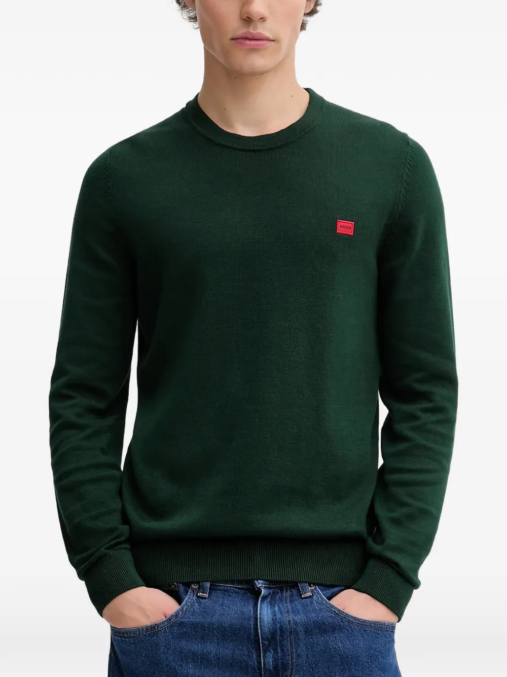 HUGO San Cassius-C1 long sleeve logo-patch sweater - Verde